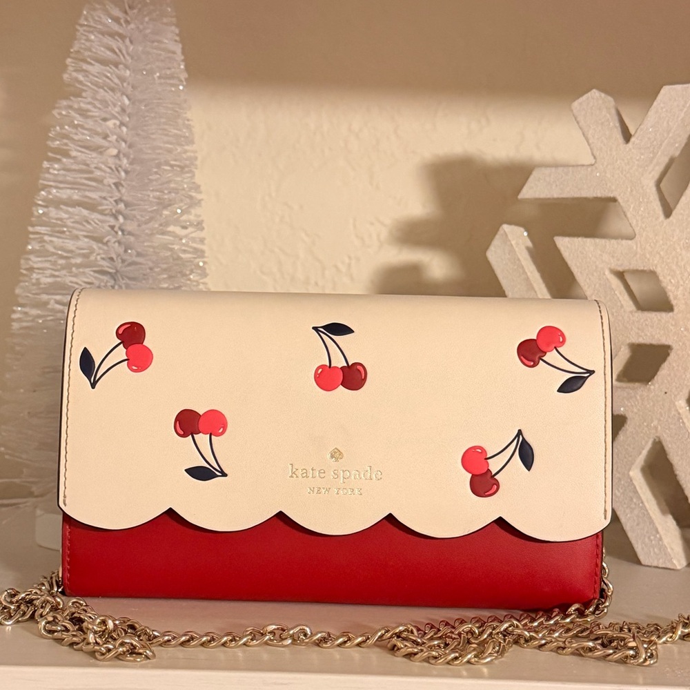 Kate Spade Gemma Embossed Cherry Wallet on a Chain/Crossbody
